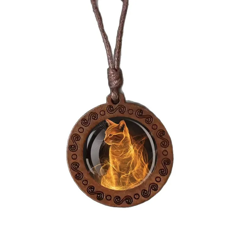 Creative Cat Wooden Pendant Necklace – Unisex Adjustable Cord, Cute Animal Wood Jewelry for Everyday Wear